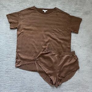 Lunya Washable Silk Tee Short Set in Walnut - XS/S